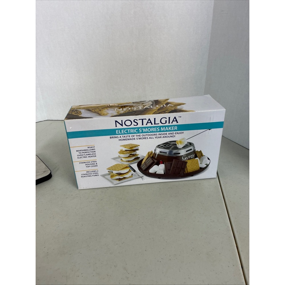 Nostalgia Electric Smores Maker Indoor Tabletop Marshmallow Roaster Brown Silver